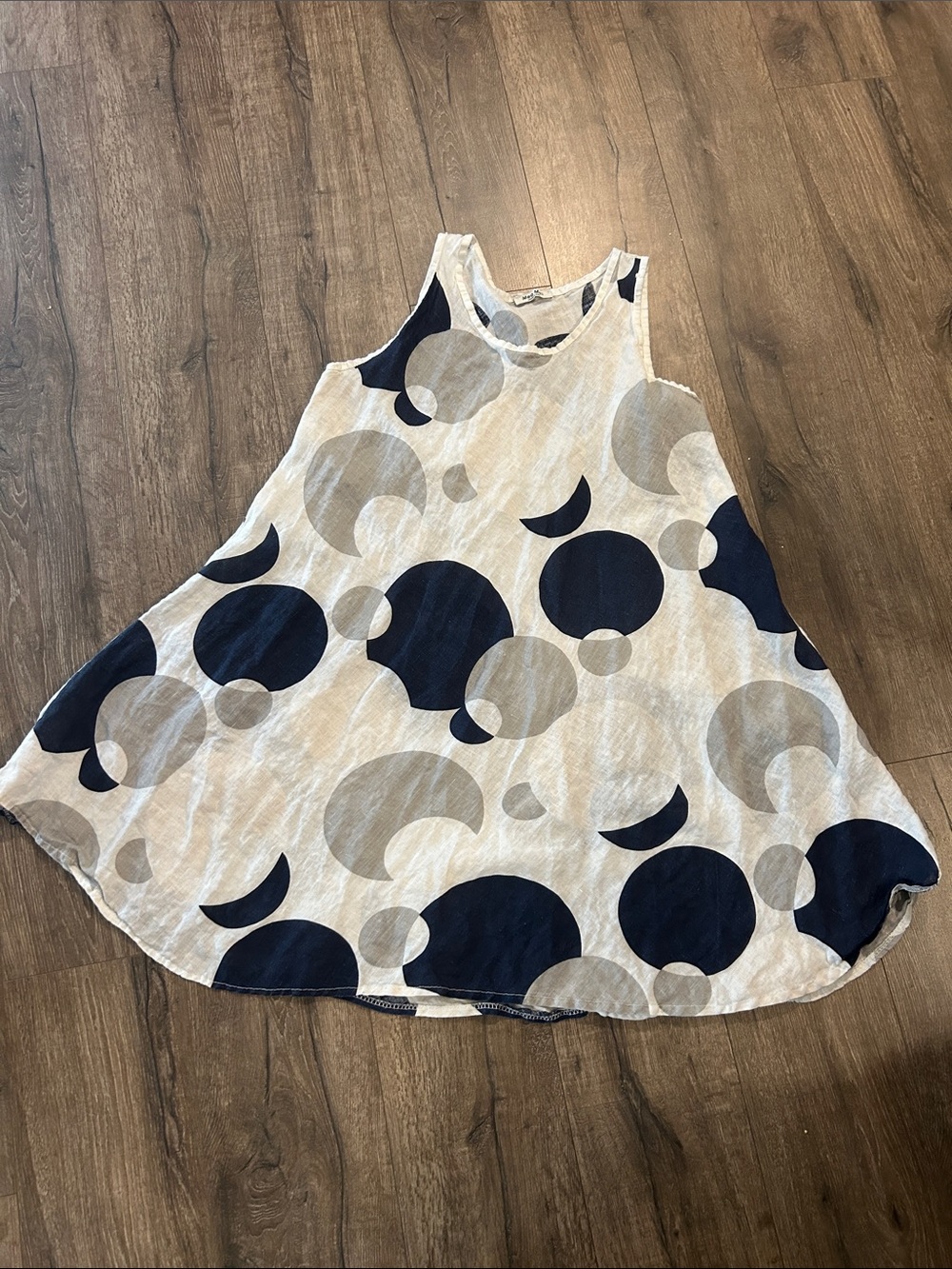 Sleeveless Midi Dress in Navy and Gray Circle Print
